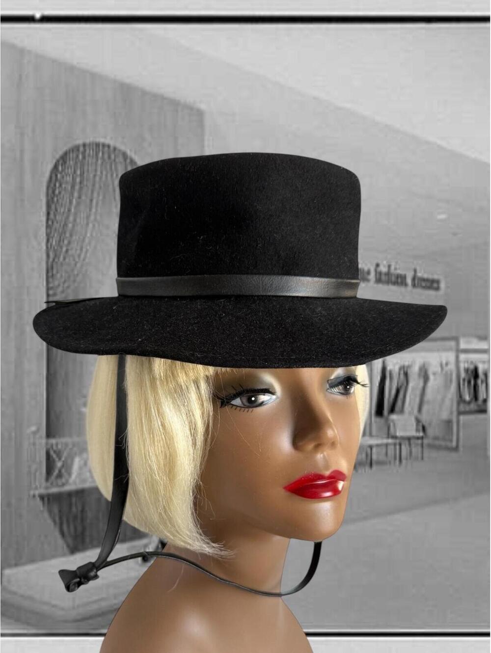 Vintage Clover Lane Wool Felt Hat: 1970s Black Brim with Chinstrap - Picture 2 of 9
